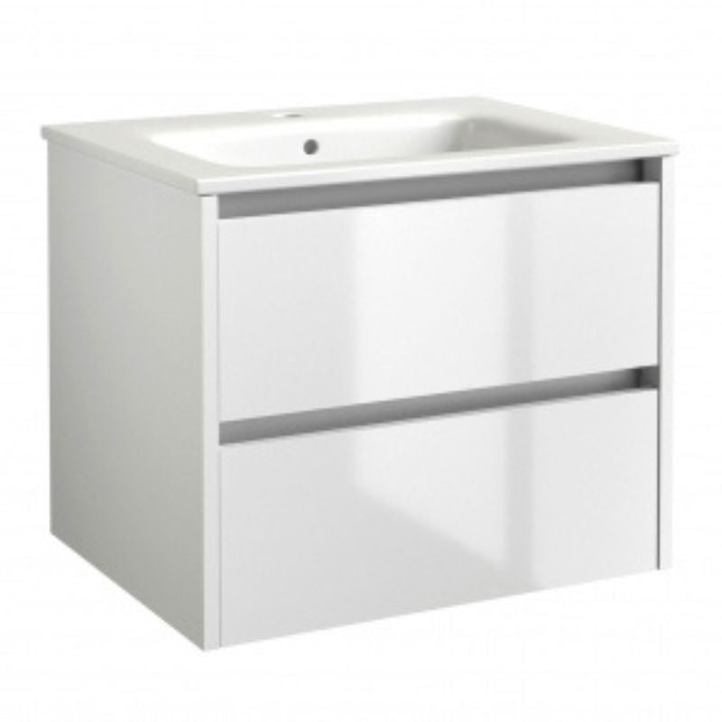 Kartell K-VIT City 600mm Wall Mounted Unit With Ceramic Basin - White Gloss (FUR718CI-FUR057PU)