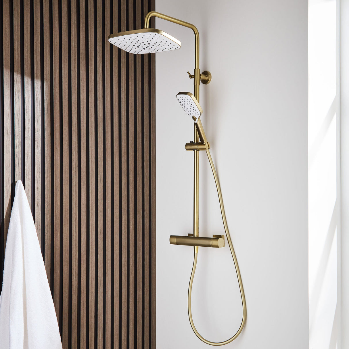 Kartell K-VIT Kolt Option 1 Shower With Sliding Handset & Overhead Drencher-Brushed Brass (SHO320KBB)