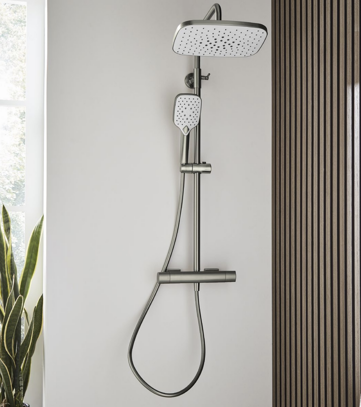 Kartell K-VIT Kolt Option 1 Thermostatic Bar Shower With Adjustable Sliding Handset & Overhead Drencher -Brushed Nickel (SHO330KBN)