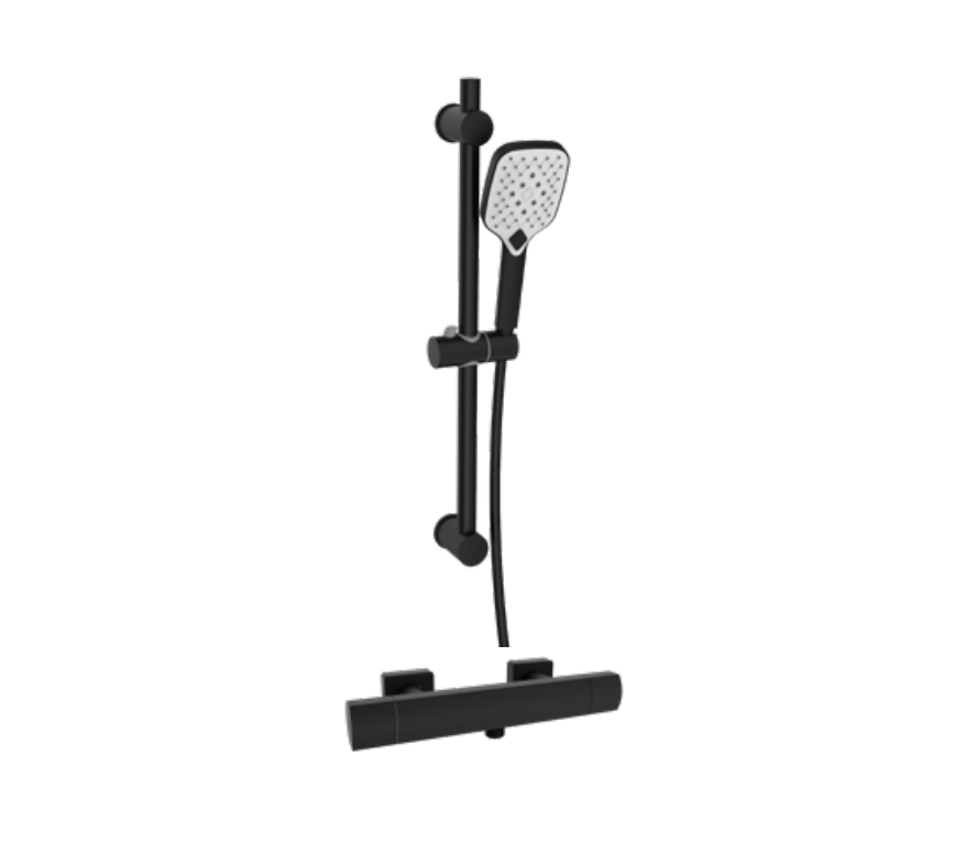 Kartell K-VIT Kolt Option 2 Thermostatic Bar Shower with Adjustable Slide Rail Kit – Matt Black (SHO311KBL-SHO312KBL)