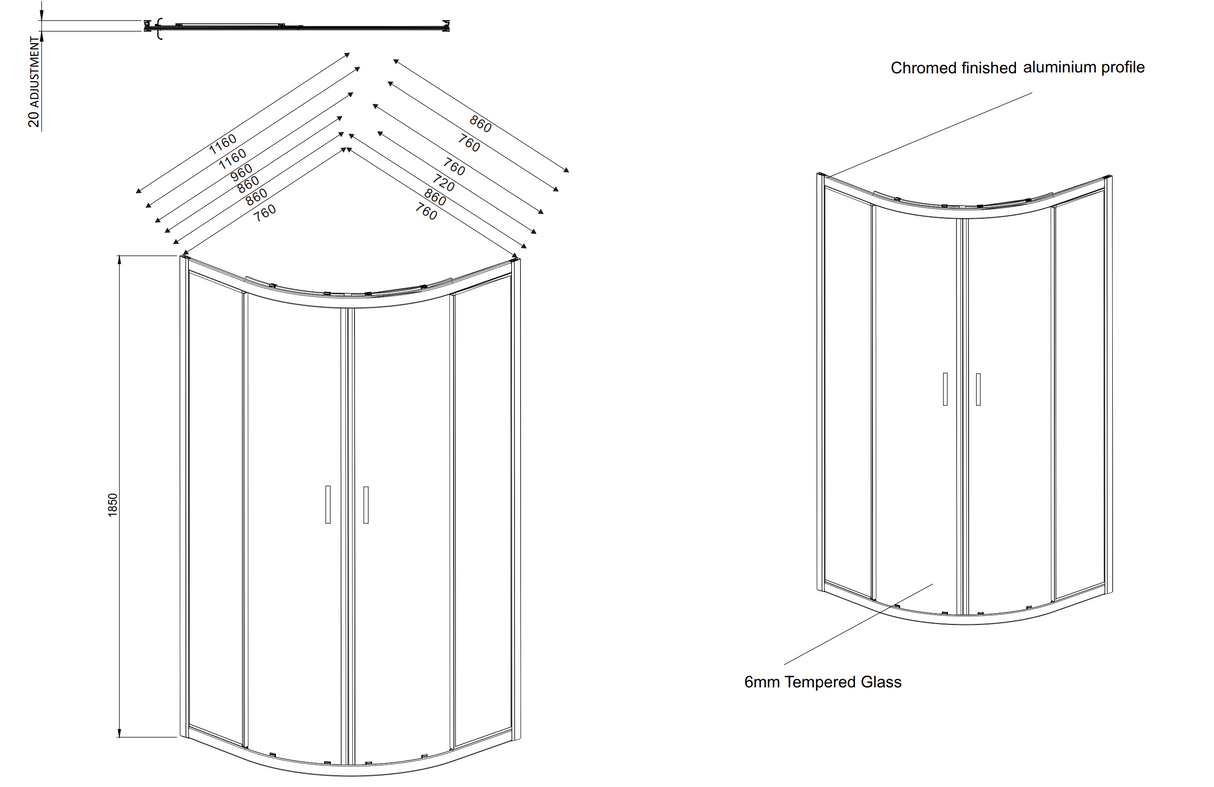 Kartell K-VIT Koncept 1200x800mm Offset Quadrant Enclosure 6mm (6KON128Q)