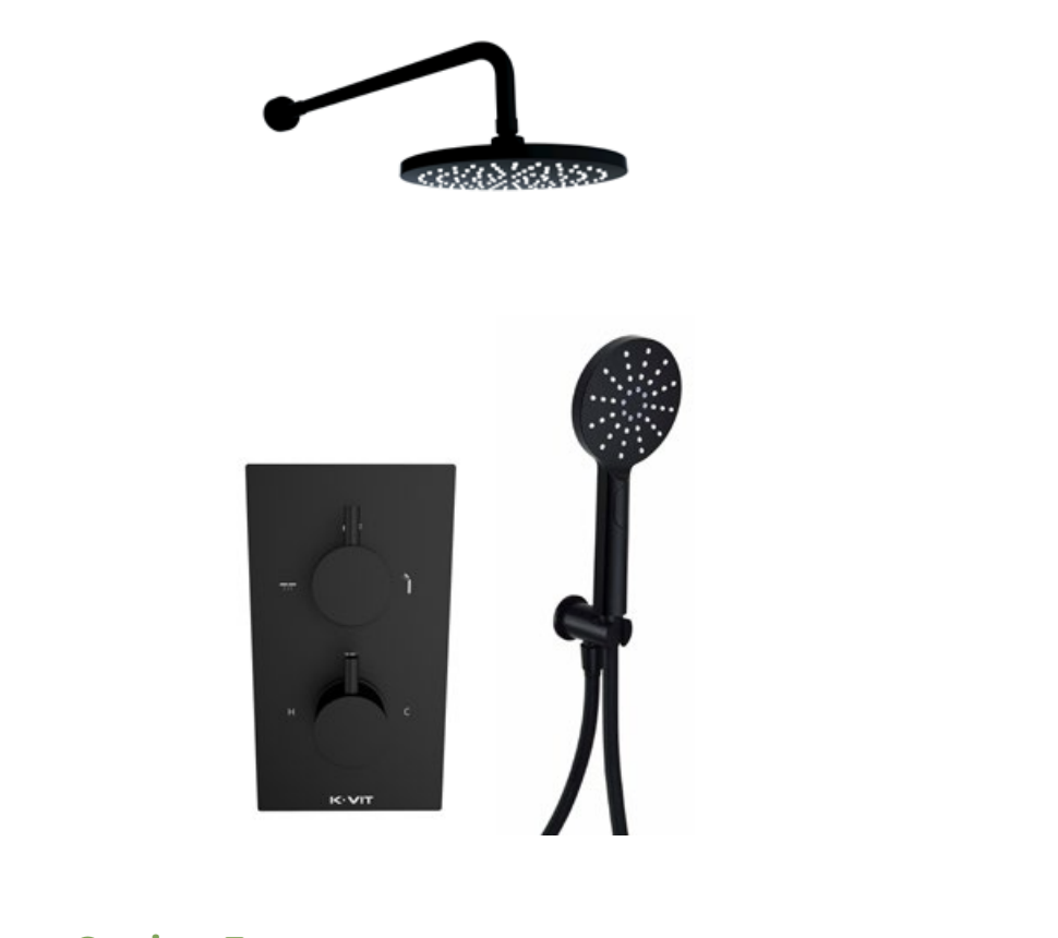 Kartell K-VIT Nero Round Option 5 Concealed Thermostatic Shower with Diverter, Separate Handshower & Fixed Overhead Drencher – Matt Black (SHO046NR-SHO055NR-SHO107NR)