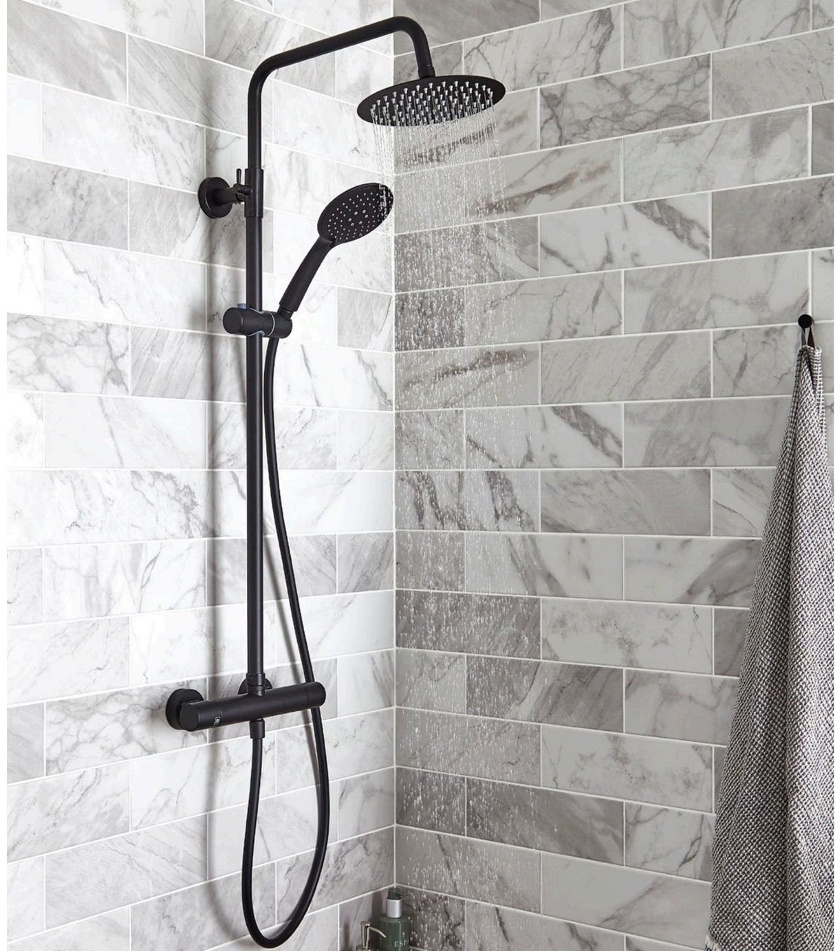 Kartell K-VIT Nero Round Option 1 Thermostatic Exposed Bar Shower With Overhead Drencher & Sliding Handset- Matt Black (SHO052NR)