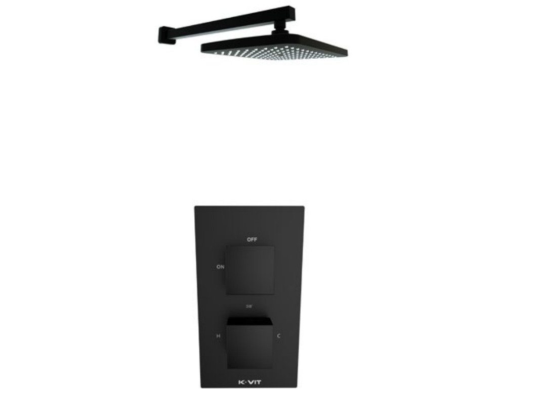 Kartell K-VIT Nero Square Option 2 Thermostatic Concealed Shower with Fixed Overhead Drencher- Matt Black (SHO047NS-SHO056NS)