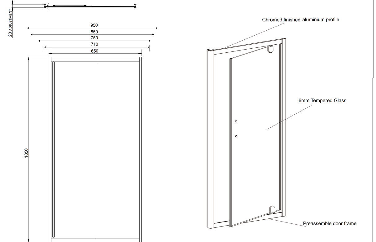 Kartell K-VIT KV6 Pivot Shower Door 760mm (SIX760PD)