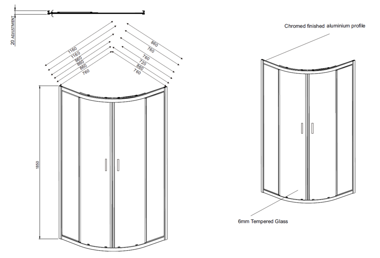 Kartell K-VIT Koncept Quadrant 900 x 900mm Shower Enclosure 6mm (6KON900Q)