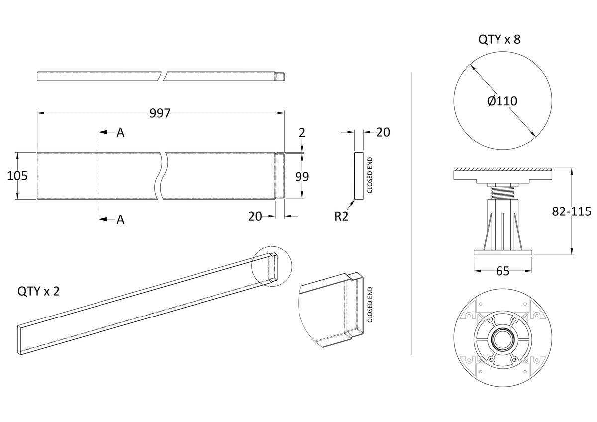 Nuie Square Leg Set With Plinth, Legs, Clips & Screws – 700mm & 1000mm, photo 4