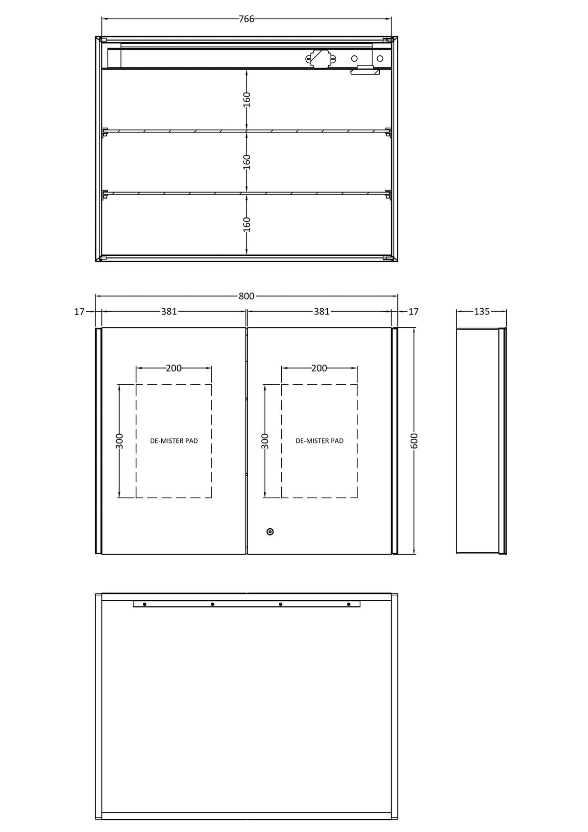 Nuie Leda 800 x 600mm Mirror Cabinet – Silver, photo 3