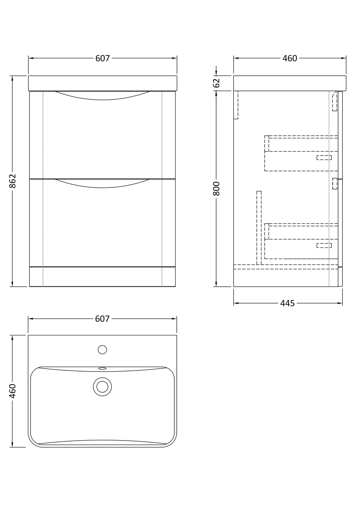 Nuie Lunar 2 Drawer Floor Standing Vanity Unit With Basin – 600mm & 800mm, photo 9