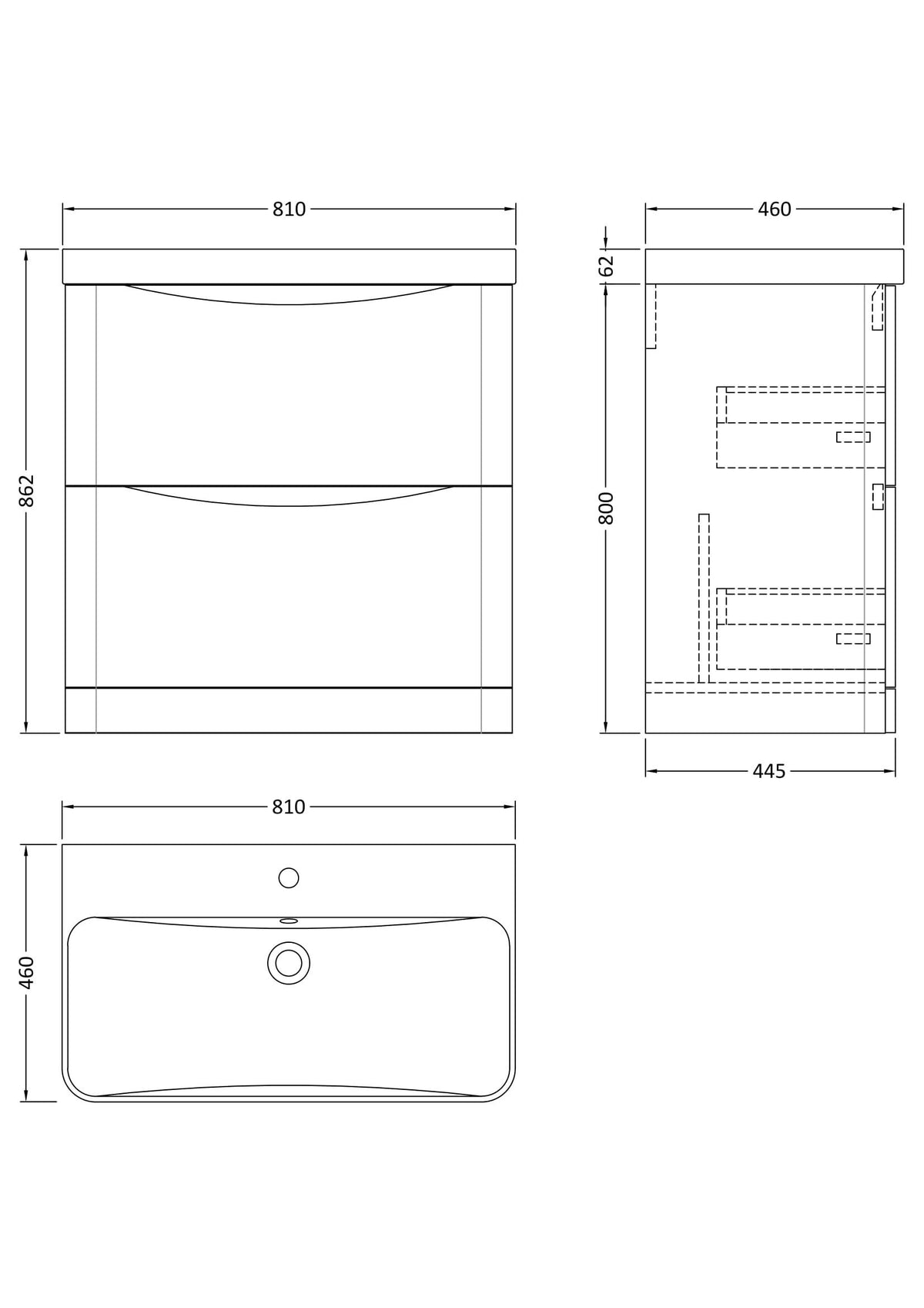 Nuie Lunar 2 Drawer Floor Standing Vanity Unit With Basin – 600mm & 800mm, photo 10