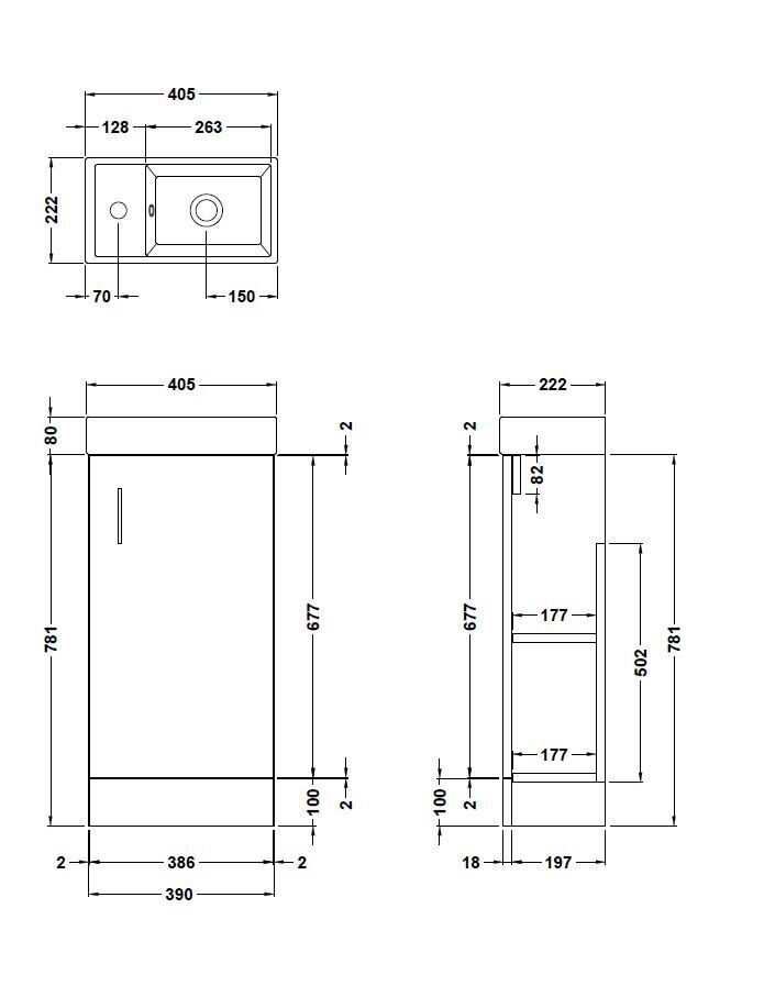Nuie Vault 400mm 1 Door Floor Standing Compact Vanity Unit With Basin, photo 8
