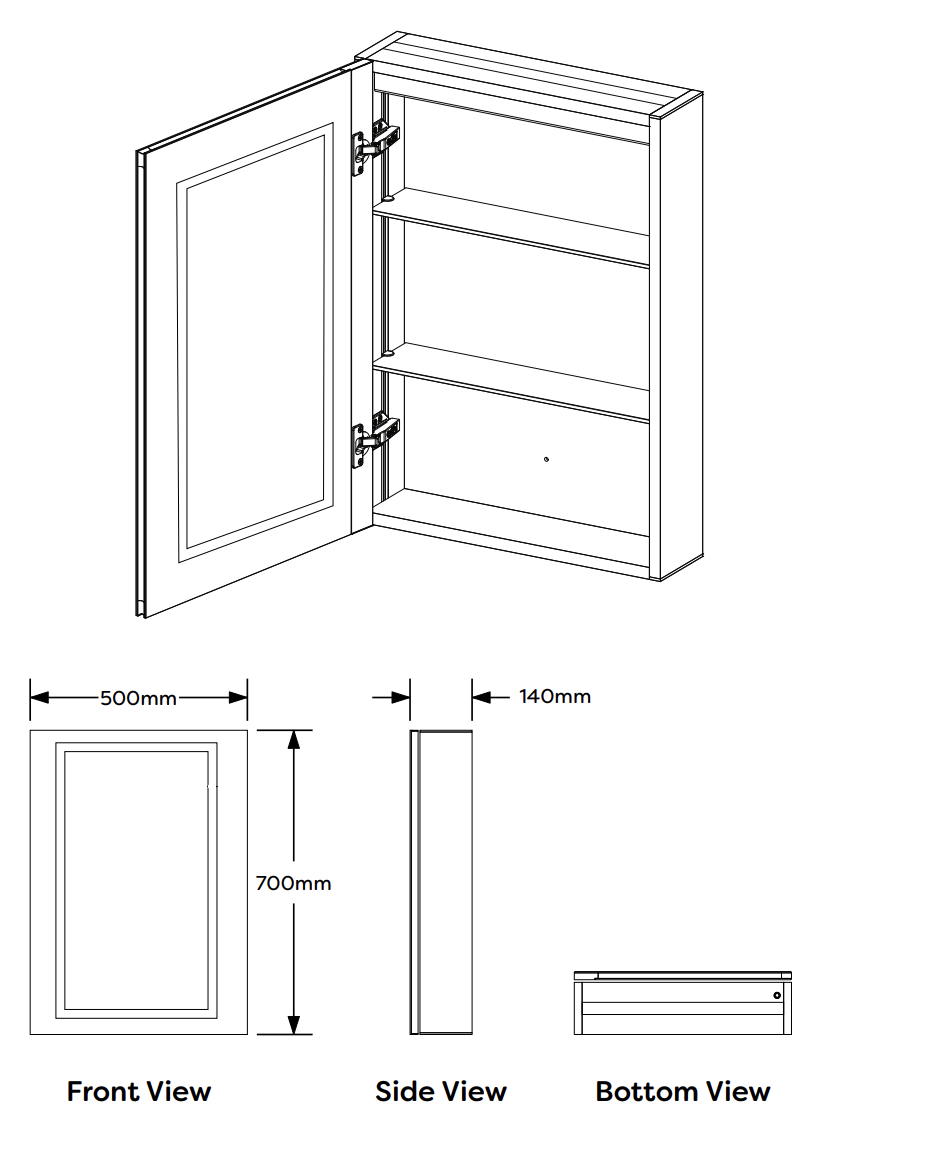 Kartell K-VIT Frame 700 x 500mm LED Mirror Cabinet -Chrome (MIR103)
