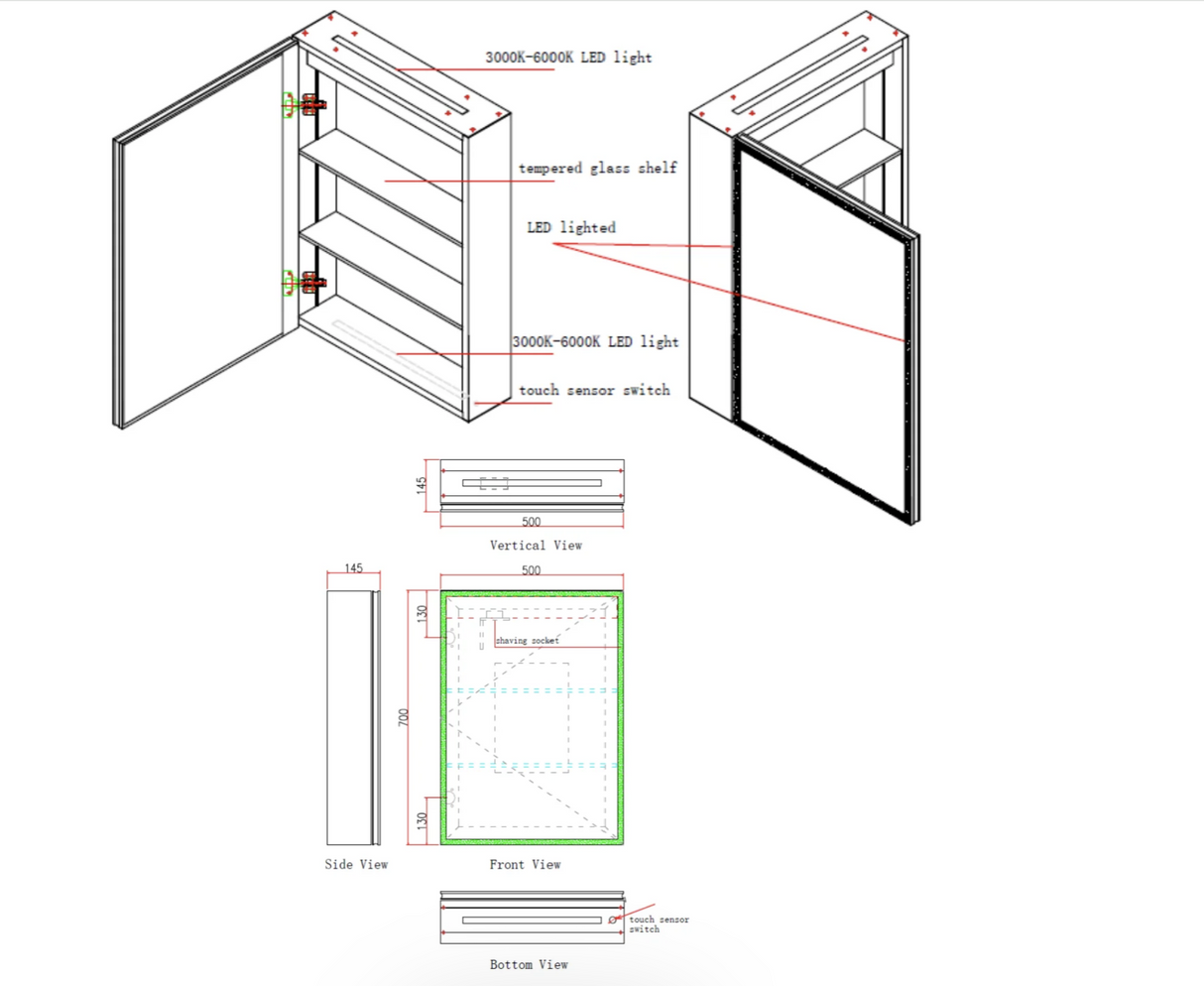 Kartell K-VIT Echo 500x700mm Mirror Cabinet- Chrome (MIR107)