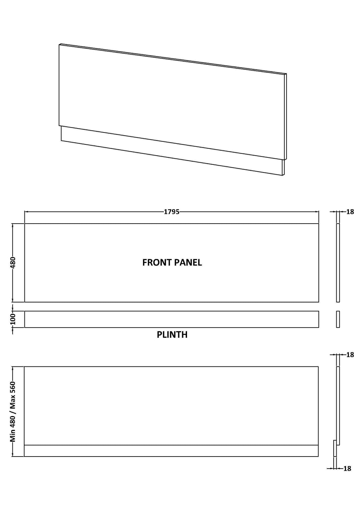 Nuie 1800mm MFC Woodgrain Front Bath Panel With Plinth – Autumn Oak, photo 2