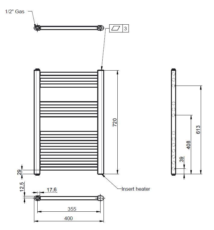 Nuie Vertical Electric Heated Towel Rail – 720 x 400mm, 920 x 480mm & 1375 x 480mm, photo 5