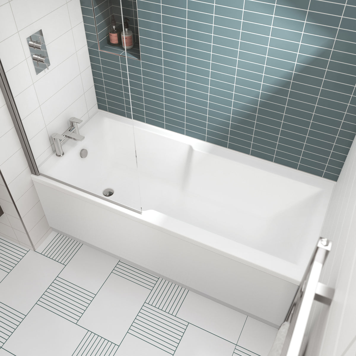 Nuie 1700 x 750mm Square Single Ended Shower Bath With Legs – White, photo 4