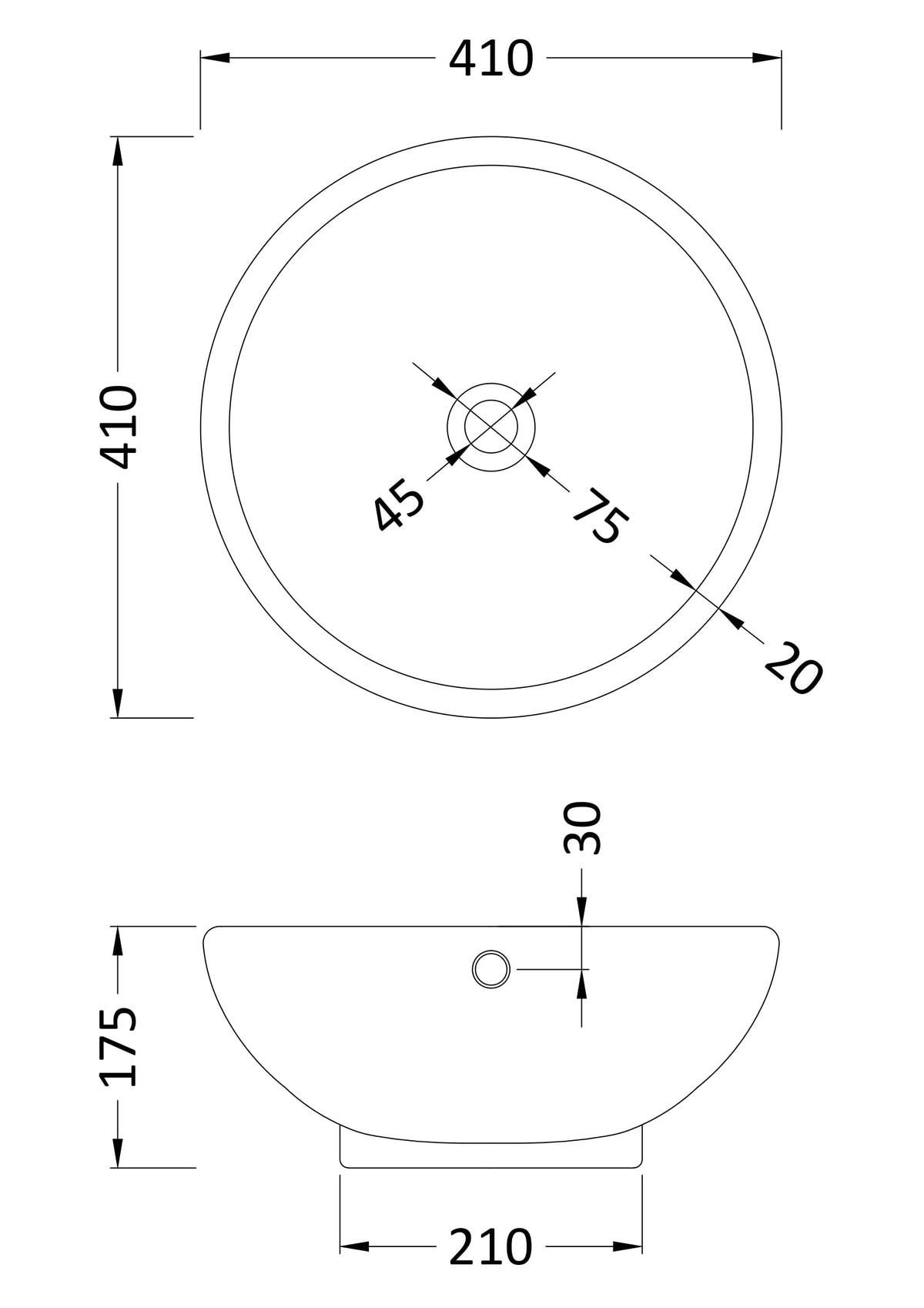 Nuie Salana Ceramic Round Vessel Basin – 350mm & 410mm, photo 4