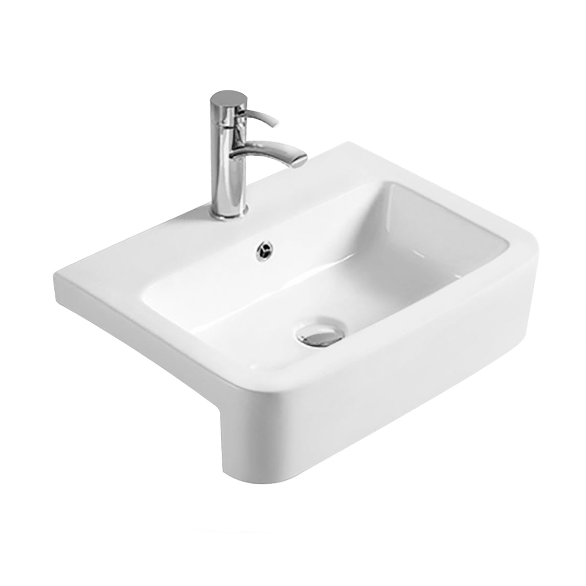 Nuie Salana 570mm 1 Tap Hole Ceramic Square Semi-Recessed Vessel Basin – White