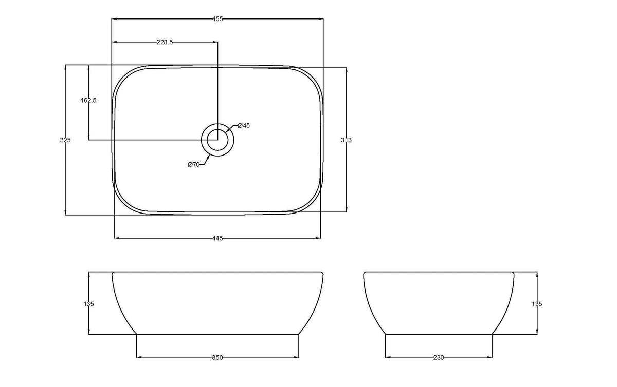 Nuie 455mm Ceramic Square Vessel Basin – Matt Black, photo 3