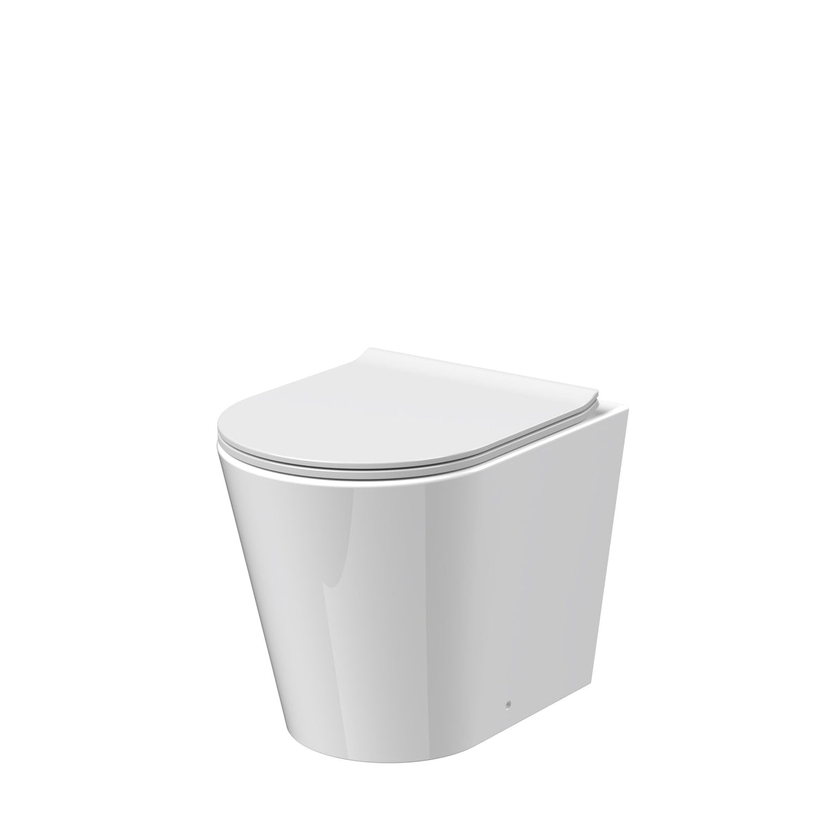 Nuie Fenton Round Rimless Back to Wall Toilet Pan With Soft Close Seat – White, photo 2