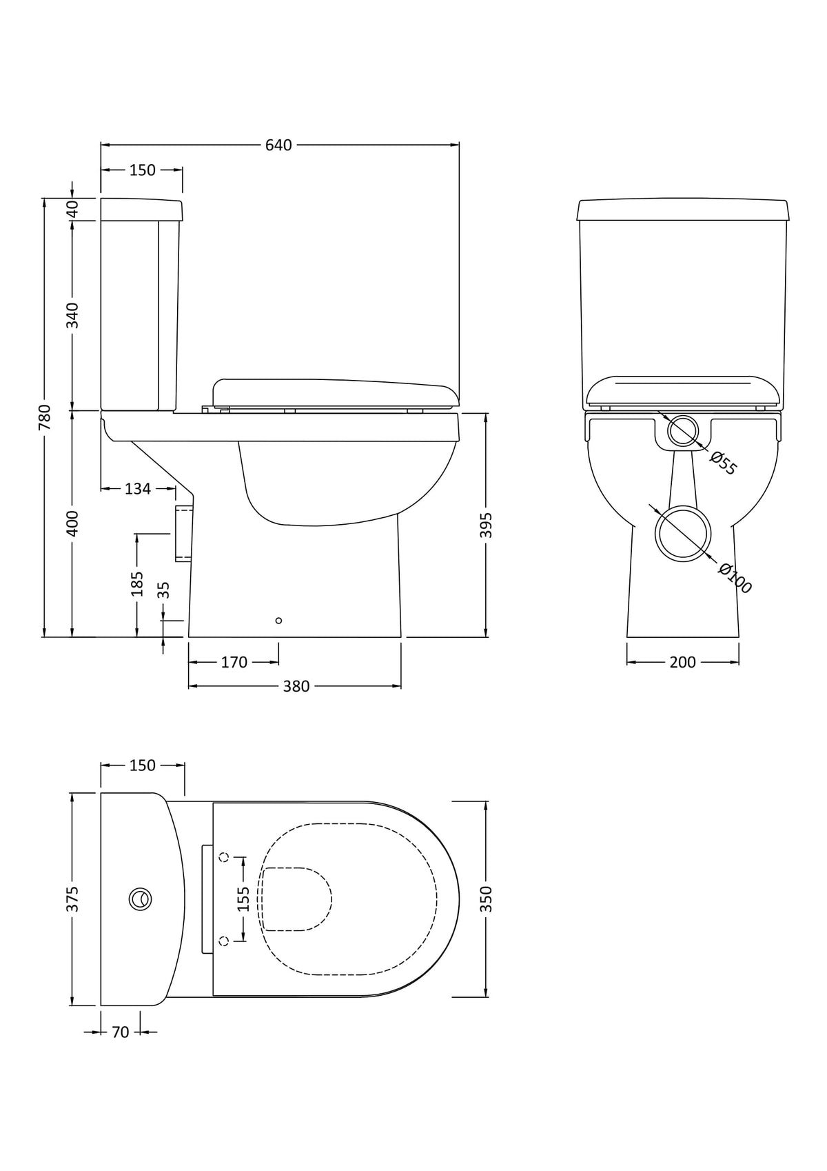 Nuie Ivo Rimless Close Coupled Toilet – White, photo 3
