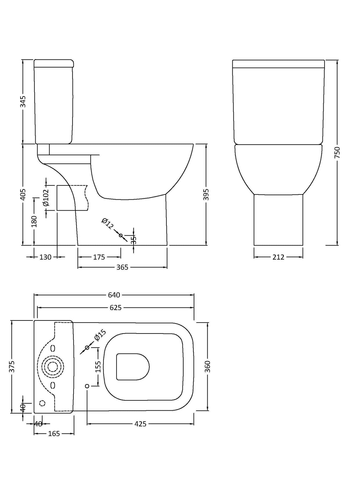 Nuie Ivo Square Rimless Pan, Cistern & Seat – White, photo 2