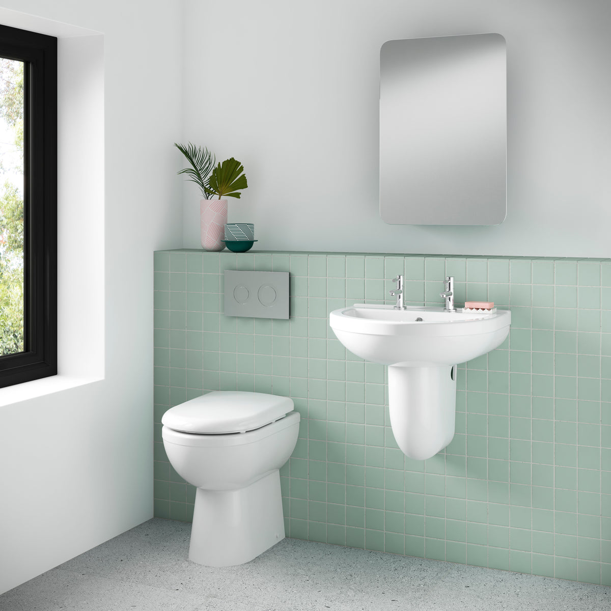 Nuie Ivo Round Comfort Height Back to Wall Toilet Pan – White