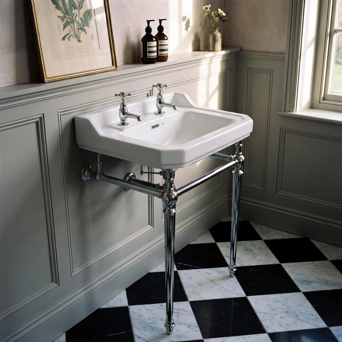 560mm Old London Richmond 2 Tap Hole Ceramic Basin – White
