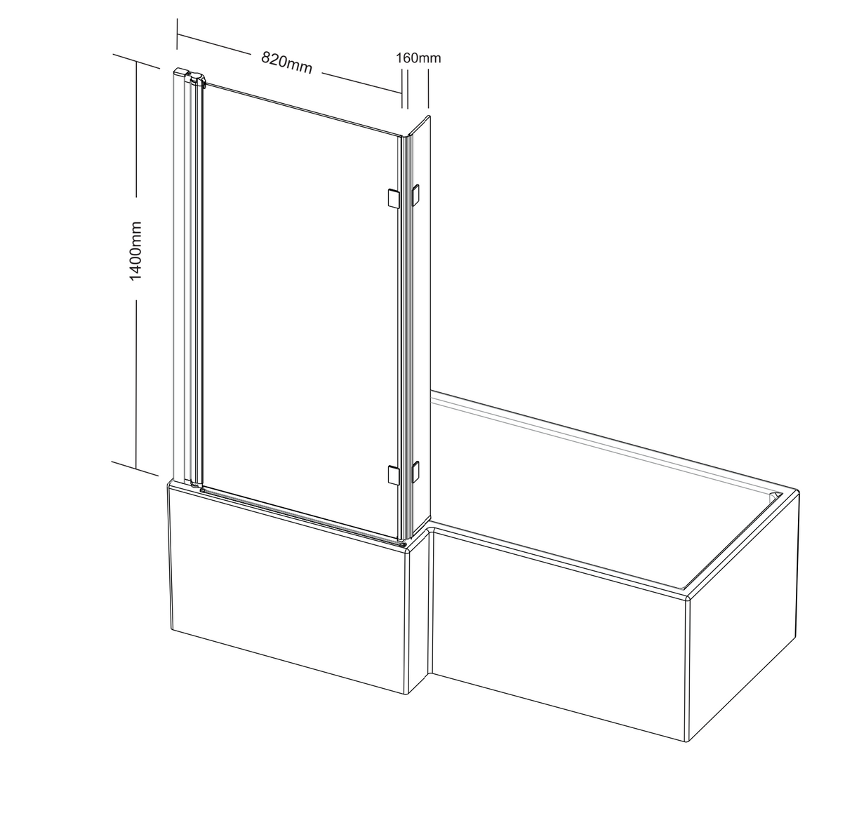 Kartell K-VIT Nero L Shaped Shower Bath Screen Square Edge with Extension Panel - Matt Black (NER-LS)