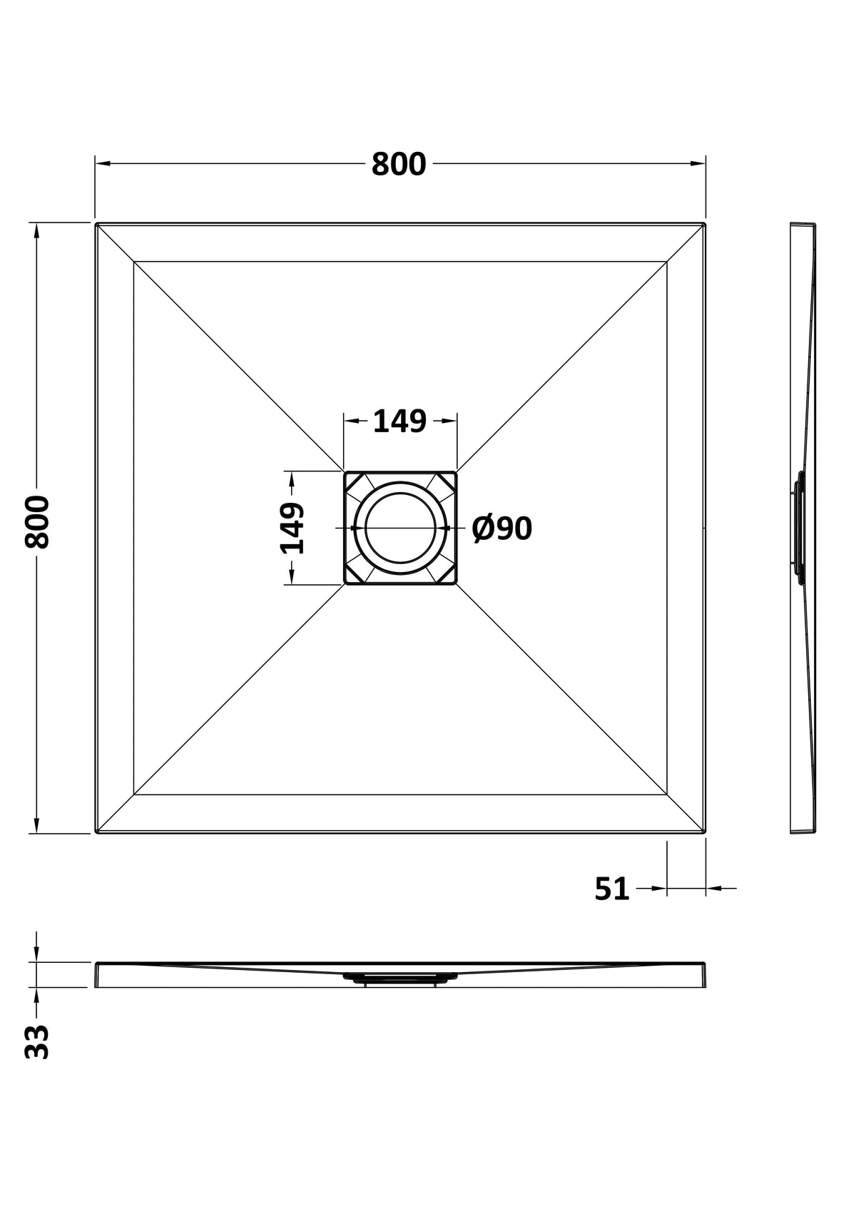 Nuie Slimline Square Shower Tray – 800 x 800mm & 900 x 900mm, photo 5