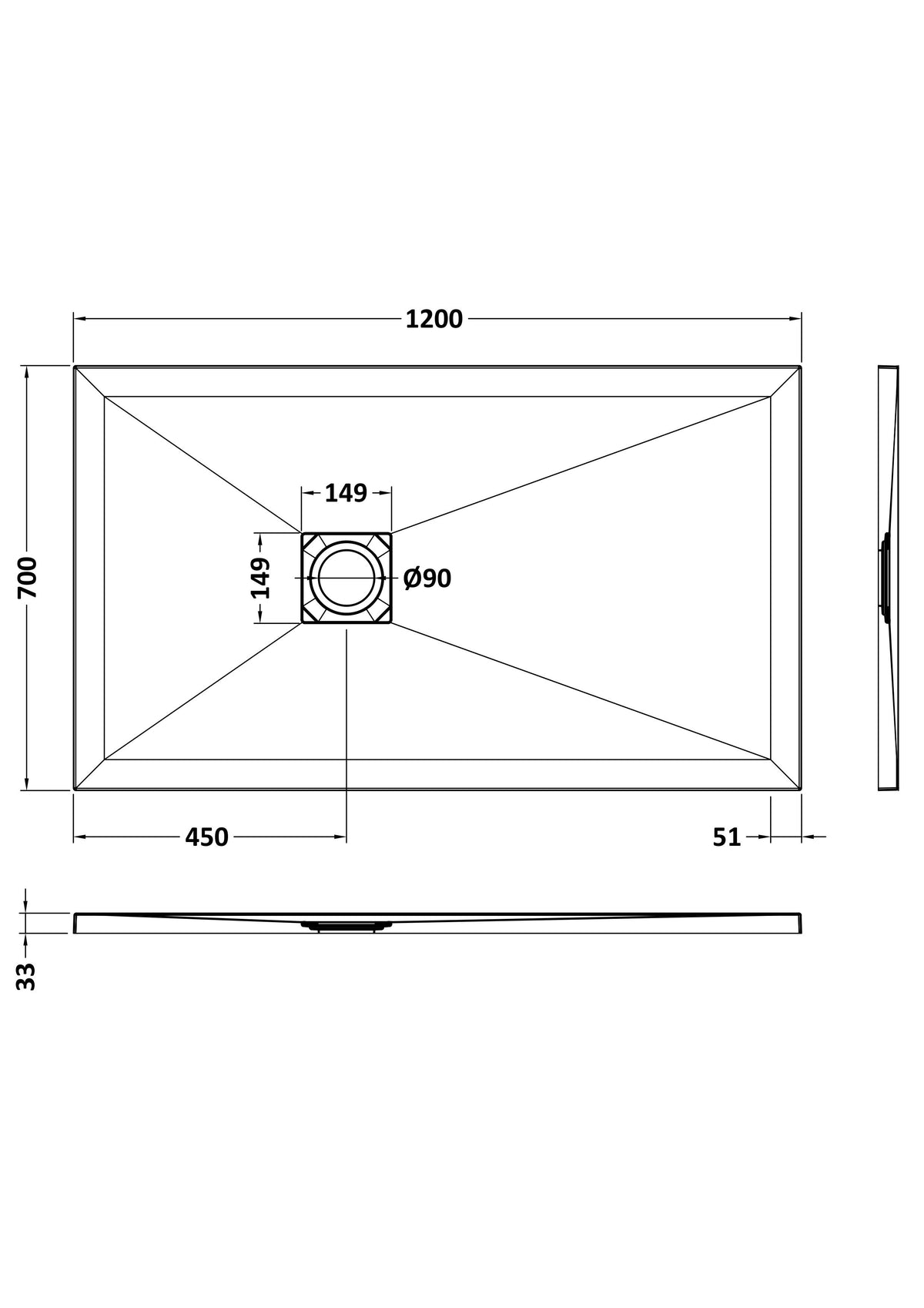 Nuie Slimline Rectangular Shower Tray – 1000 x 700mm, 1000 x 800mm, 1200 x 700mm & 1700 x 700mm, photo 6