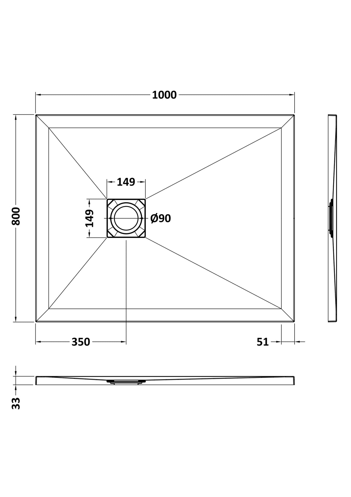 Nuie Slimline Rectangular Shower Tray – 1000 x 700mm, 1000 x 800mm, 1200 x 700mm & 1700 x 700mm, photo 5