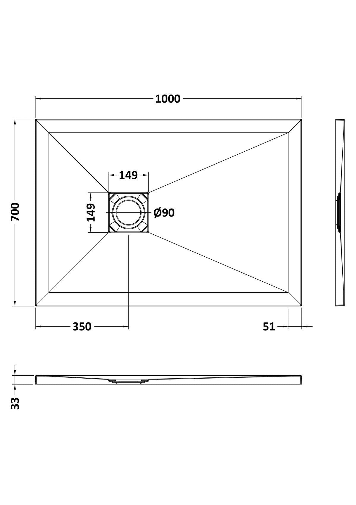 Nuie Slimline Rectangular Shower Tray – 1000 x 700mm, 1000 x 800mm, 1200 x 700mm & 1700 x 700mm, photo 4