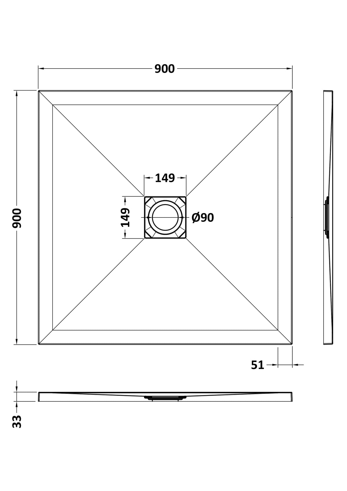 Nuie 900 x 900mm Square Slimline Shower Tray – Grey Slate, photo 2