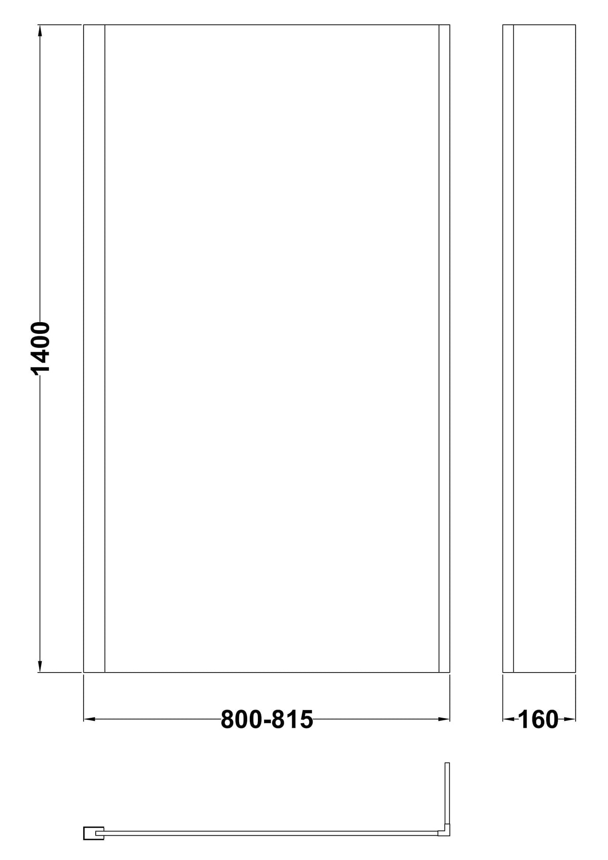 Nuie 800mm L-Shaped Bath Screen – Chrome, photo 3