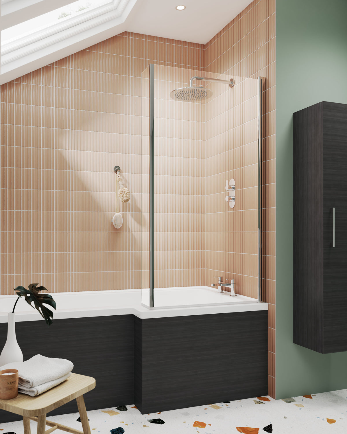 Nuie 800mm L-Shaped Bath Screen – Chrome
