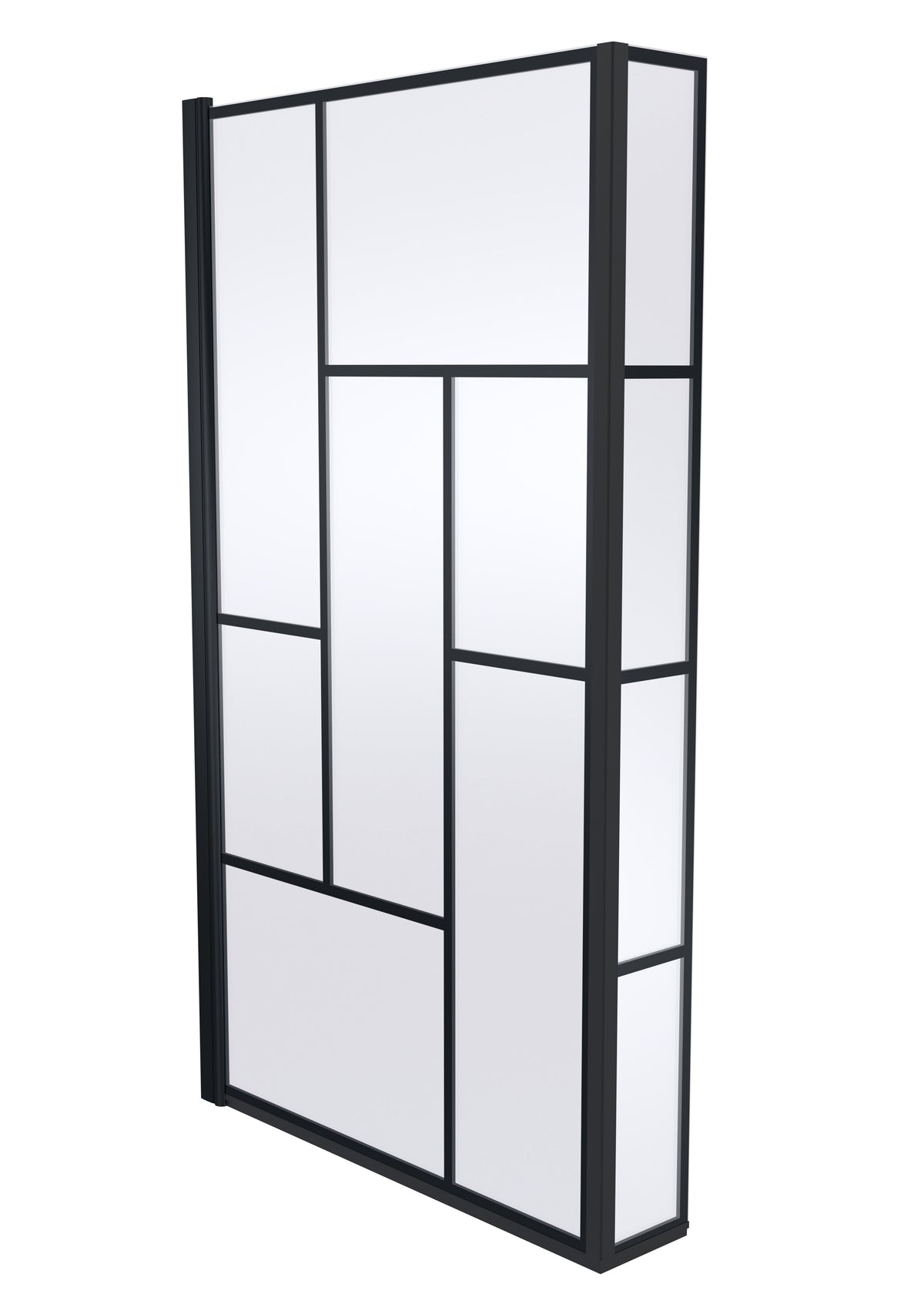 Nuie 800mm L Shape Abstract Matrix Hinged Bath Screen With Fixed Return – Matt Black, photo 2