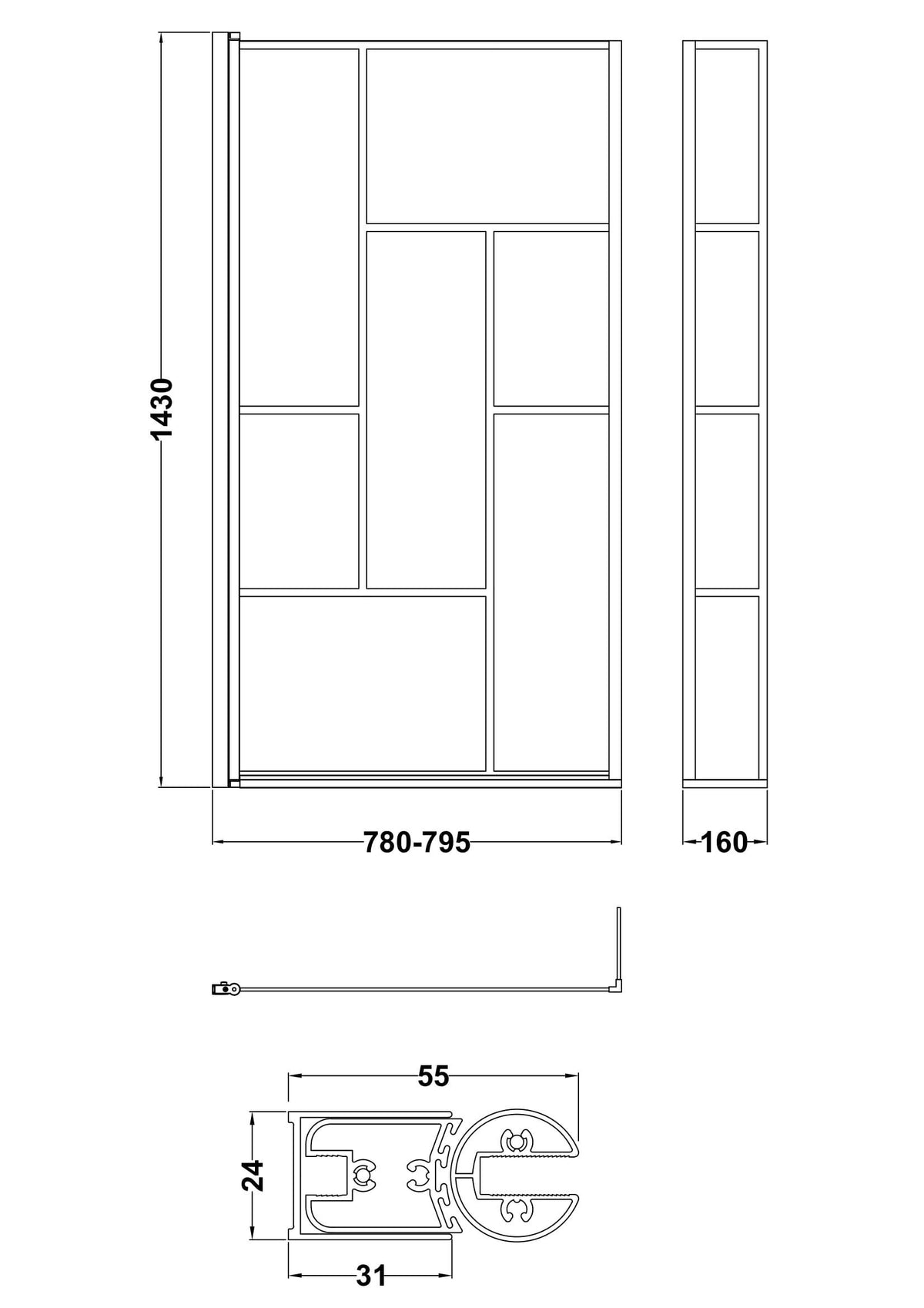 Nuie 800mm L Shape Abstract Matrix Hinged Bath Screen With Fixed Return – Matt Black, photo 3