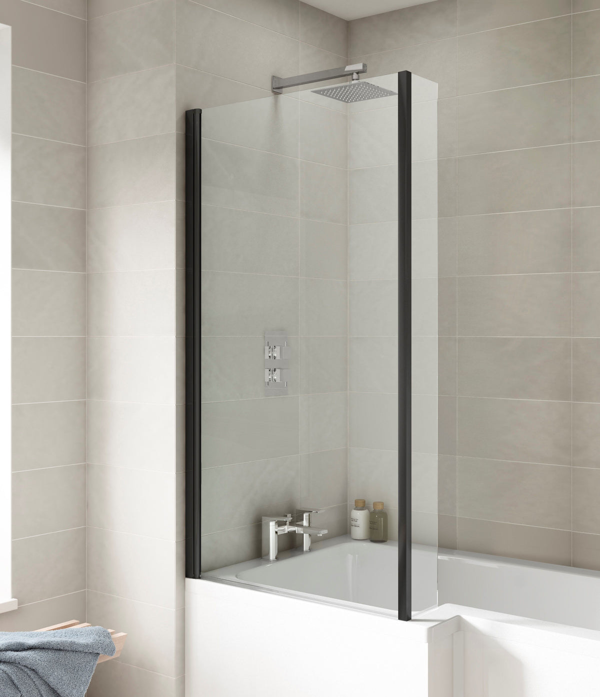 Nuie 800mm L Shape Hinged Bath Screen – Matt Black, photo 4