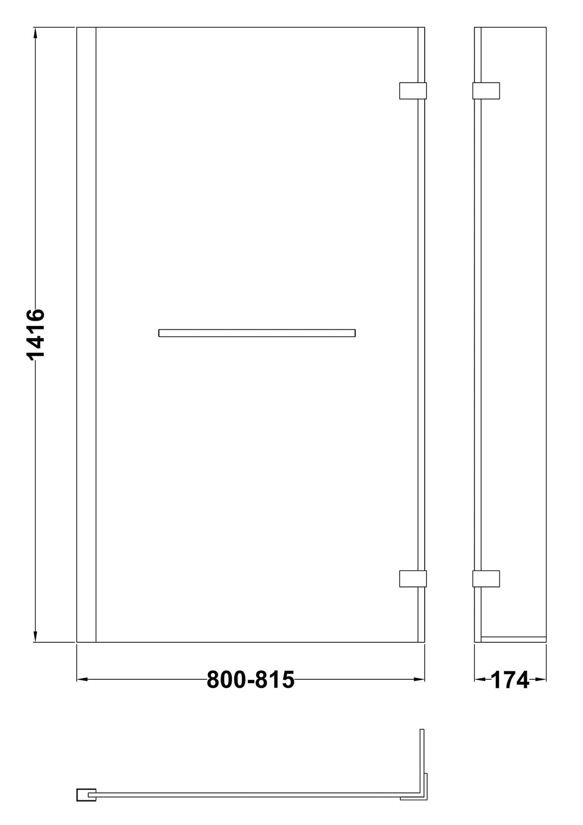 Nuie 800mm L-Shaped Hinged Bath Screen With Rail – Chrome, photo 3