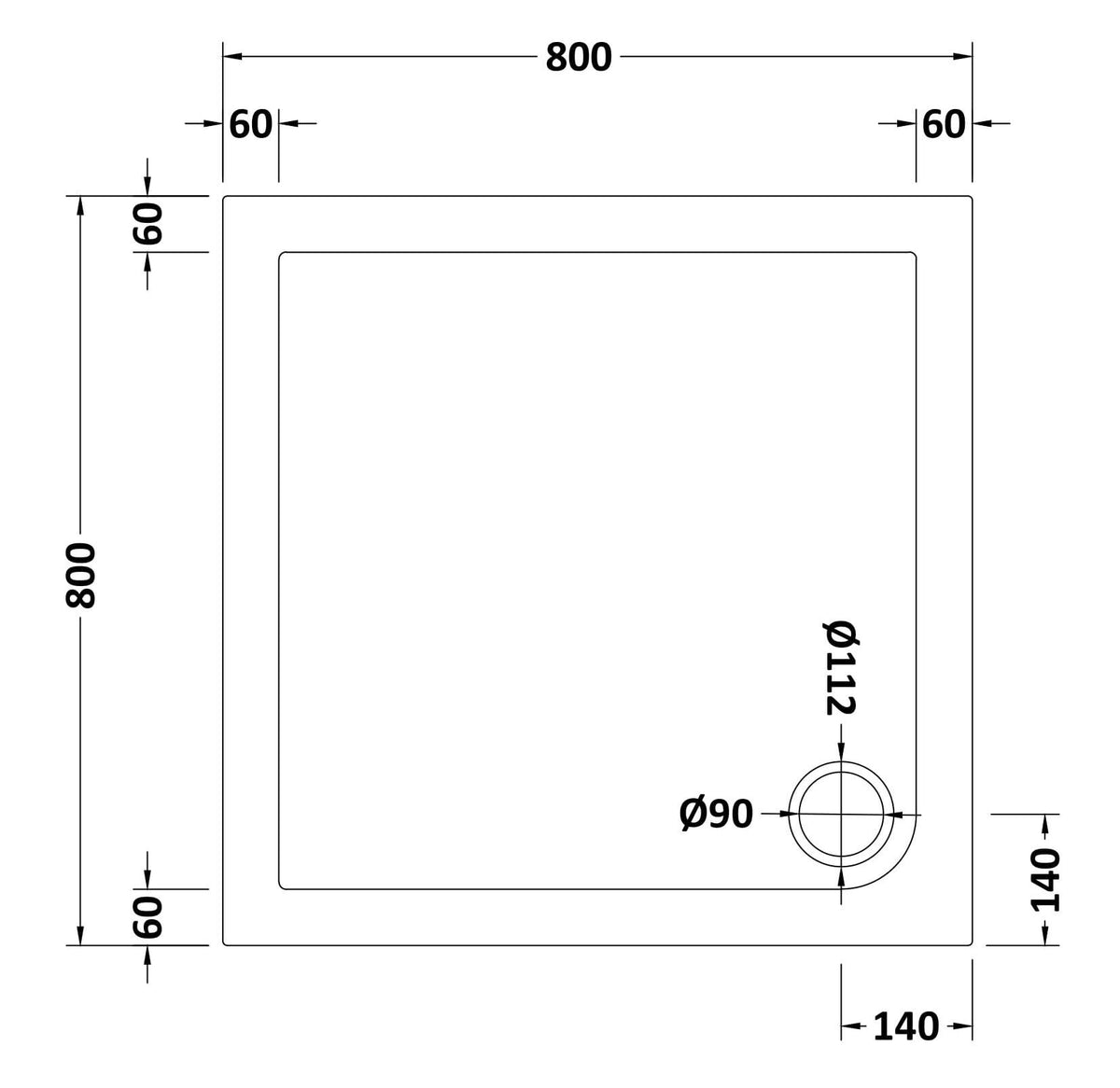 Nuie Slip Resistant Slimline Square Shower Tray – 760 x 760mm, 800 x 800mm & 900 x 900mm, photo 3