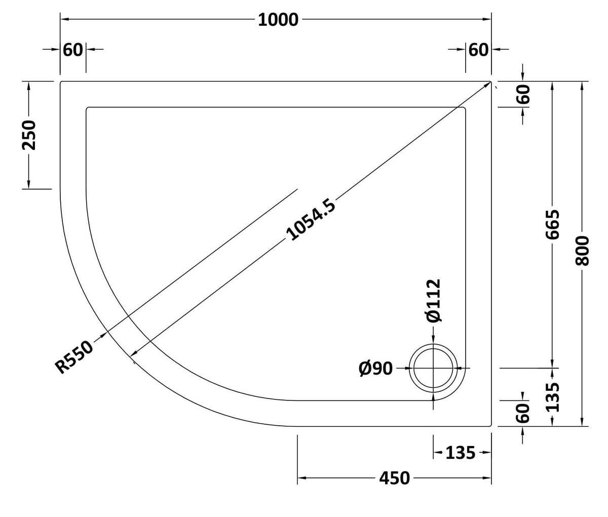 Nuie Slip Resistant Slimline Offset Quadrant Shower Tray – 900 x 760mm, 1000 x 800mm, 1200 x 800mm & 1200 x 900mm, photo 4