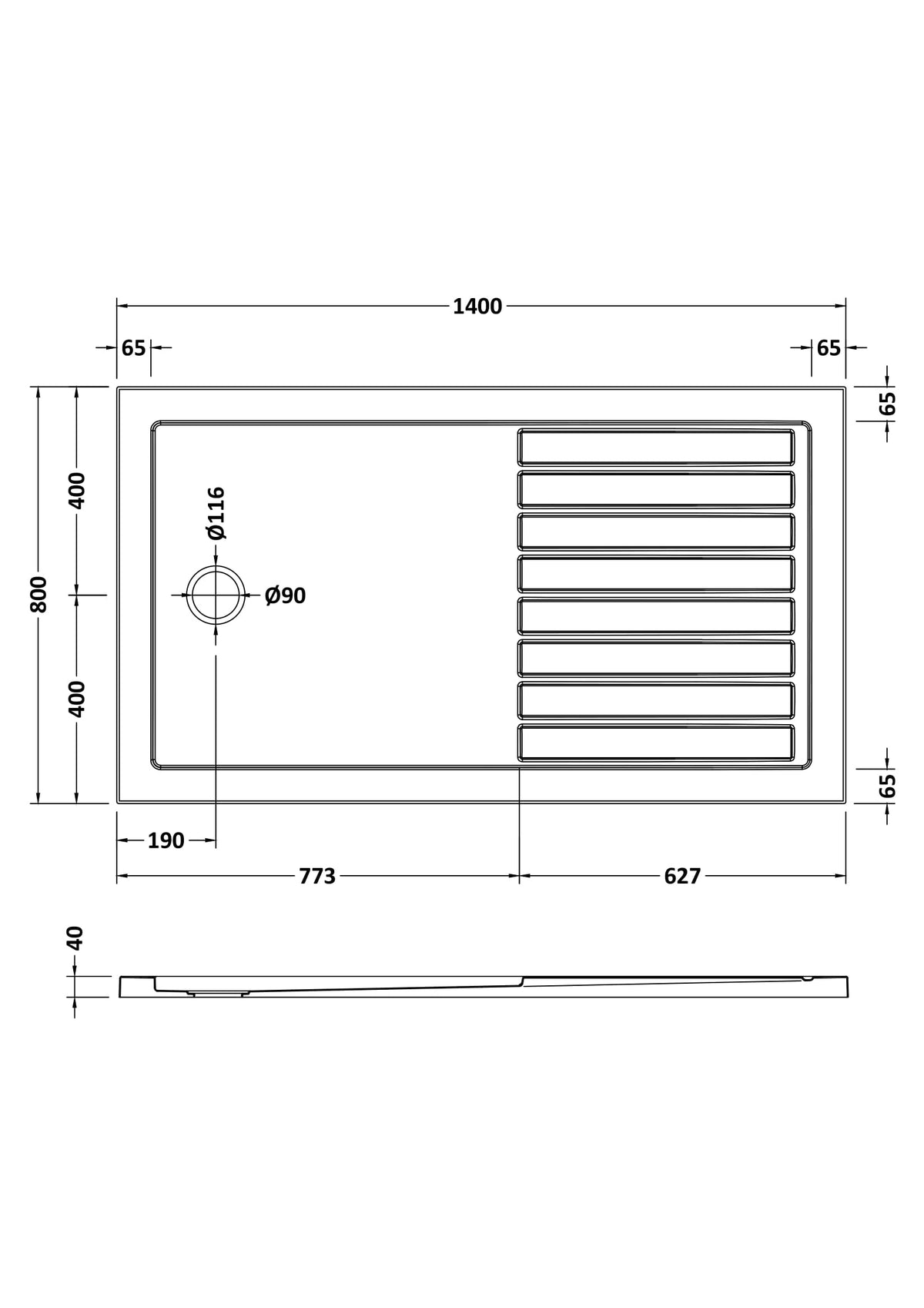 Nuie Slip Resistant Rectangular Shower Tray – 1400 x 800mm, 1400 x 900mm, 1600 x 800mm, 1700 x 700mm & 1700 x 800mm, photo 2