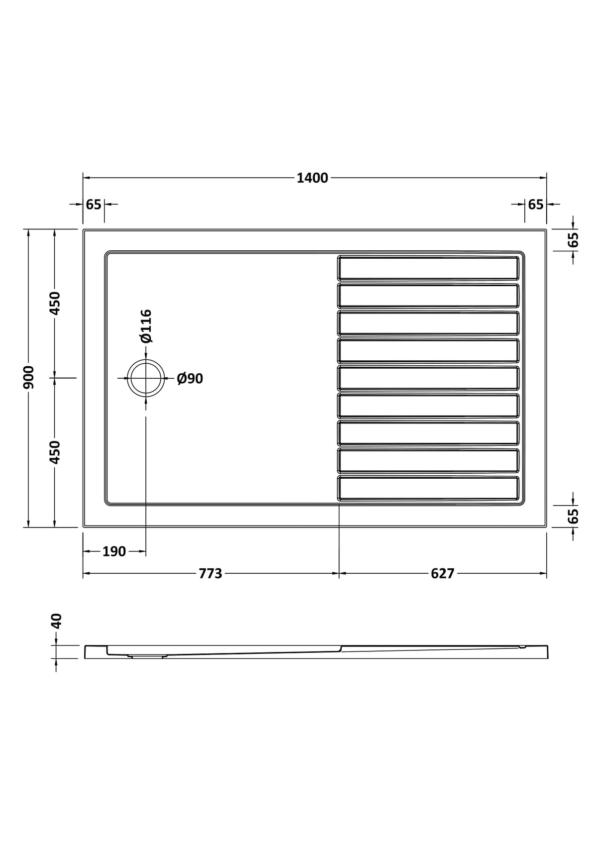 Nuie Slip Resistant Rectangular Shower Tray – 1400 x 800mm, 1400 x 900mm, 1600 x 800mm, 1700 x 700mm & 1700 x 800mm, photo 3