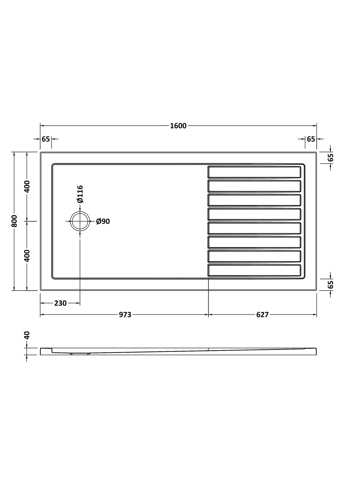 Nuie Slip Resistant Rectangular Shower Tray – 1400 x 800mm, 1400 x 900mm, 1600 x 800mm, 1700 x 700mm & 1700 x 800mm, photo 4