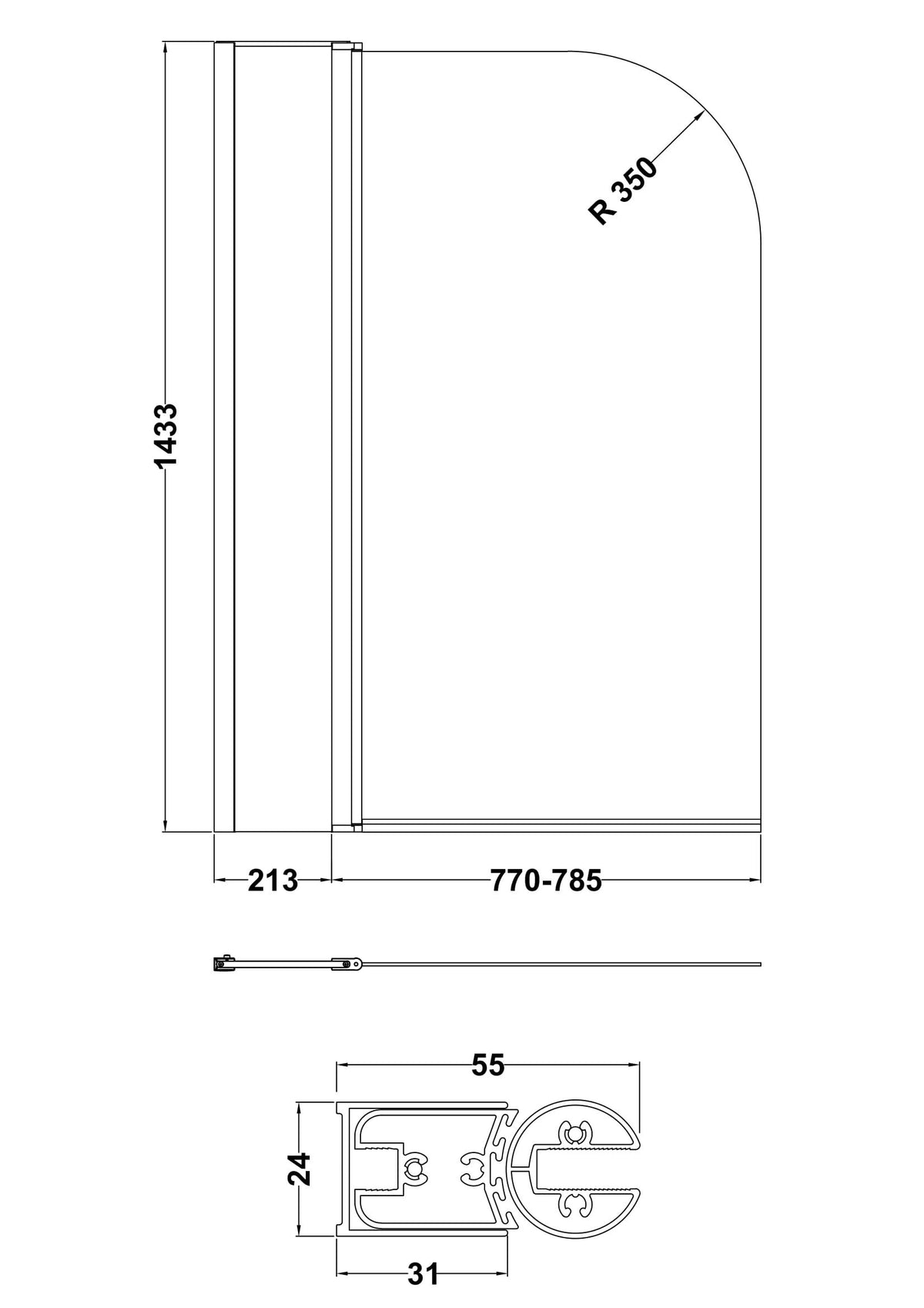 Nuie 1000mm Bath Screen With Fixed Panel – Chrome, photo 3