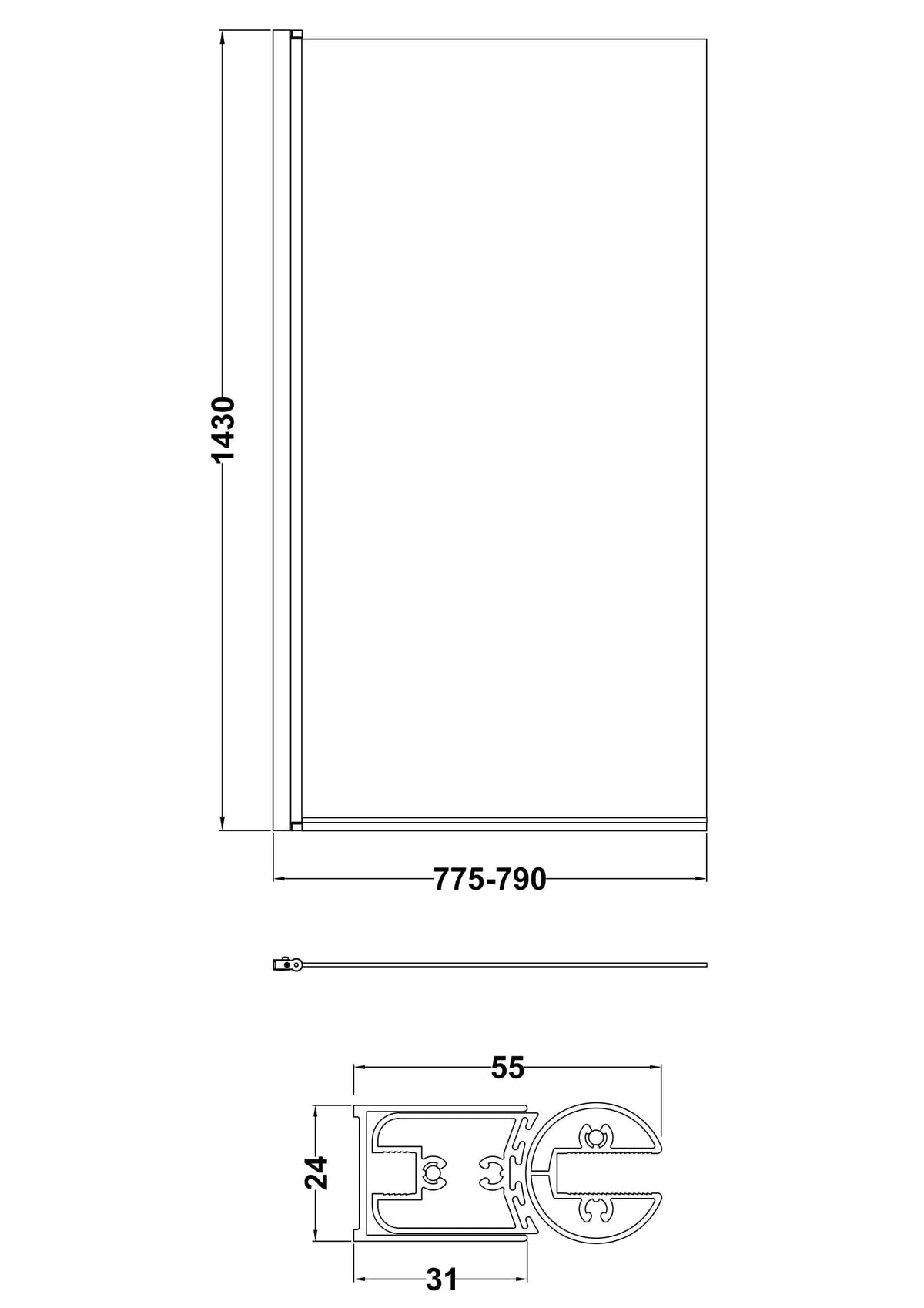Nuie Square Bath Screen – Matt Black, photo 3