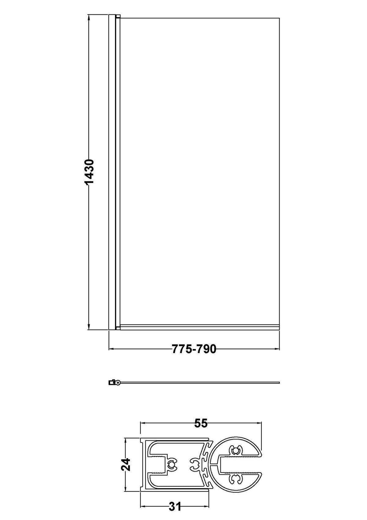 Nuie Square Hinged Bath Screen – Brushed Bronze, photo 2