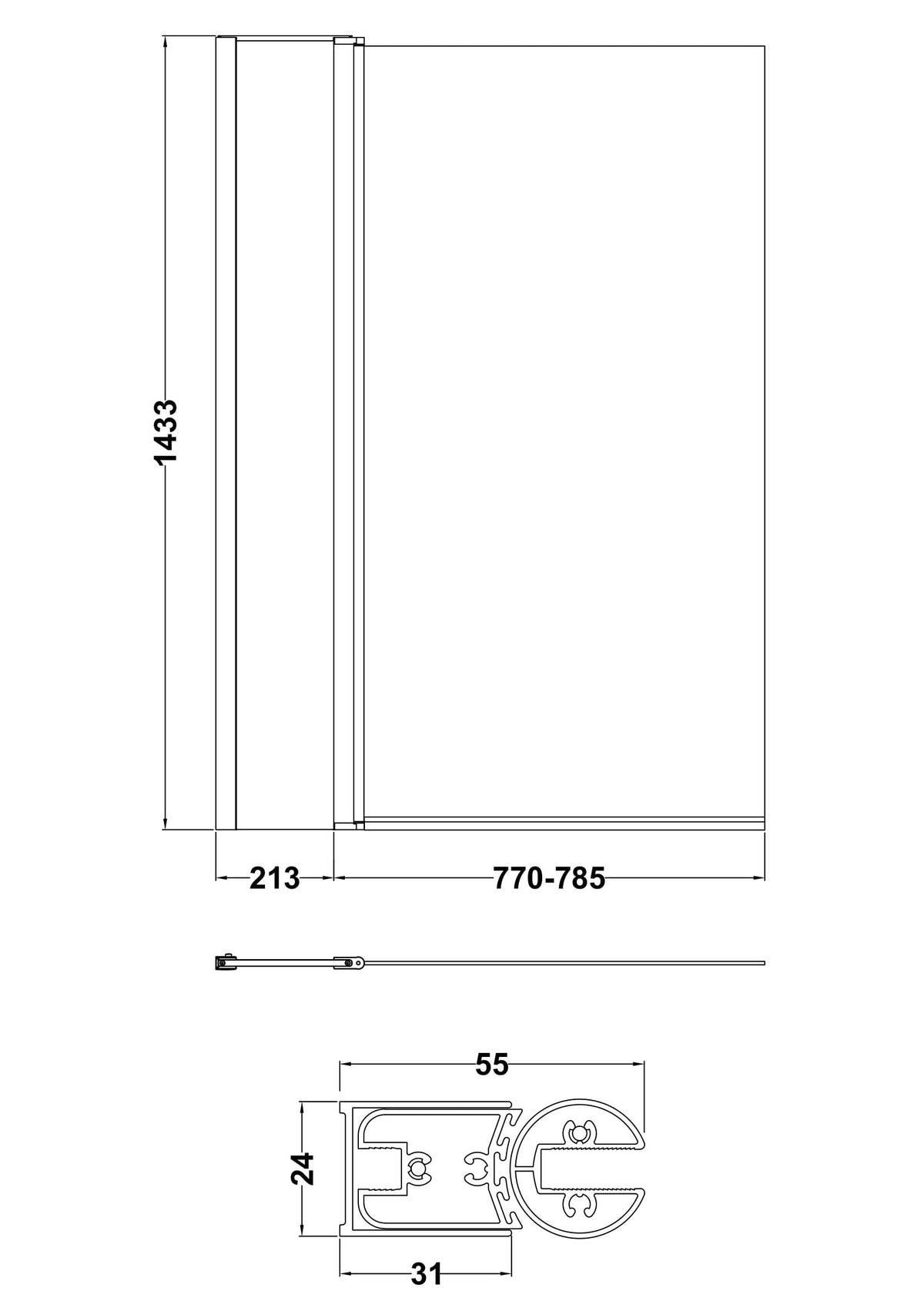 Nuie 1000mm Bath Screen With Fixed Panel – Chrome, photo 3