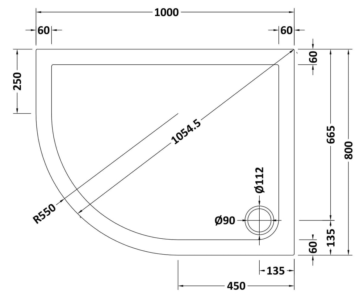 Nuie Slimline Offset Quadrant Shower Tray – 900 x 760mm, 900 x 800mm, 1000 x 800mm, 1000 x 900mm, 1200 x 800mm & 1200 x 900mm, photo 6